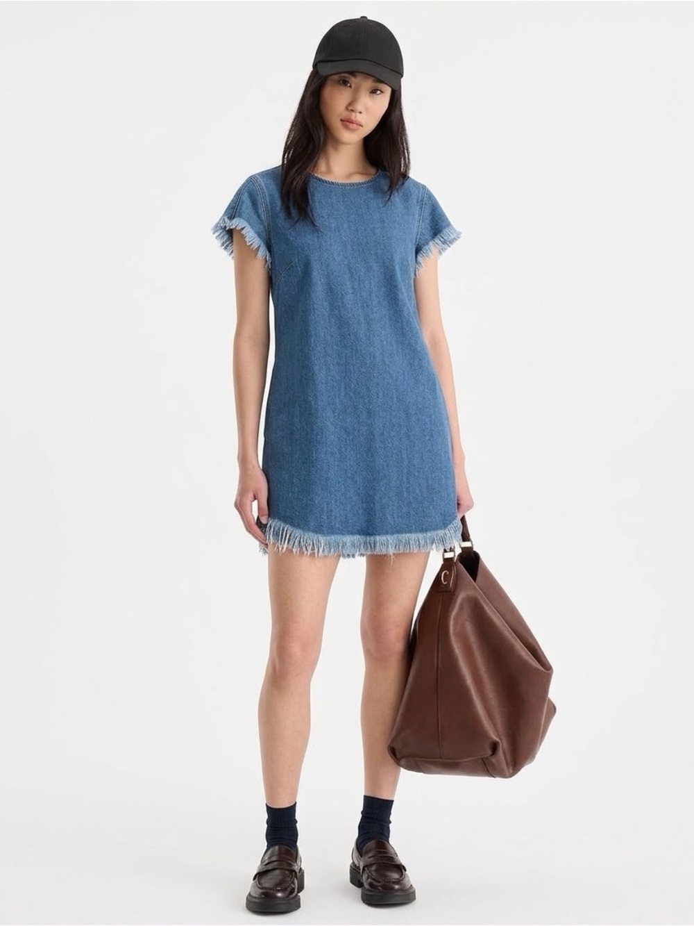 Good American Fringed Denim Mini Dress Blue Size 2